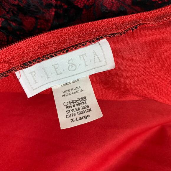 Vintage Fiesta Womens Size XL Red Black Lace Strapless Dress - Picture 4 of 7